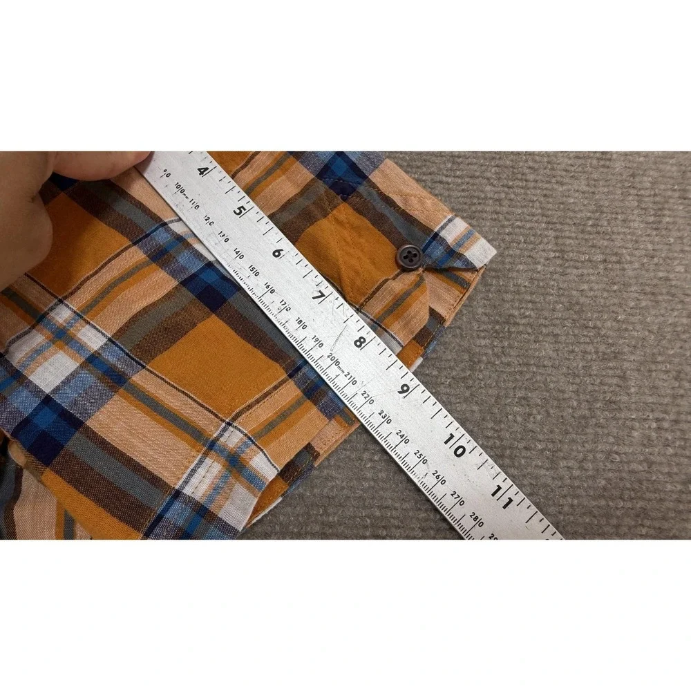 Banana Republic Shirt Mens Large Orange‎ Plaid Short Sleeve Slim Fit Casual
